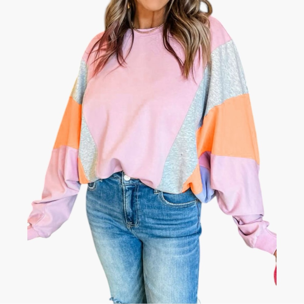 5205. Colorblock Women's Top - Pink, Orange, Gray